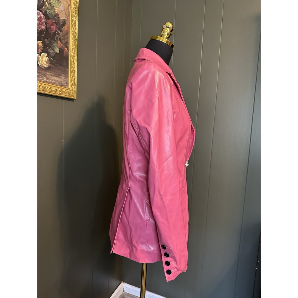 Vintage Shape Fx Bubblegum Pink Polyvinyl Blazer 10 Boss Babe Unique Retro - Picture 4 of 13